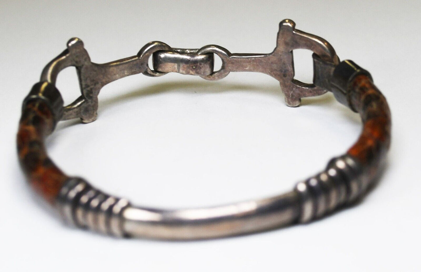 Sterling Silver Leather Latch Hinge Small Bangle 18mm Bracelet