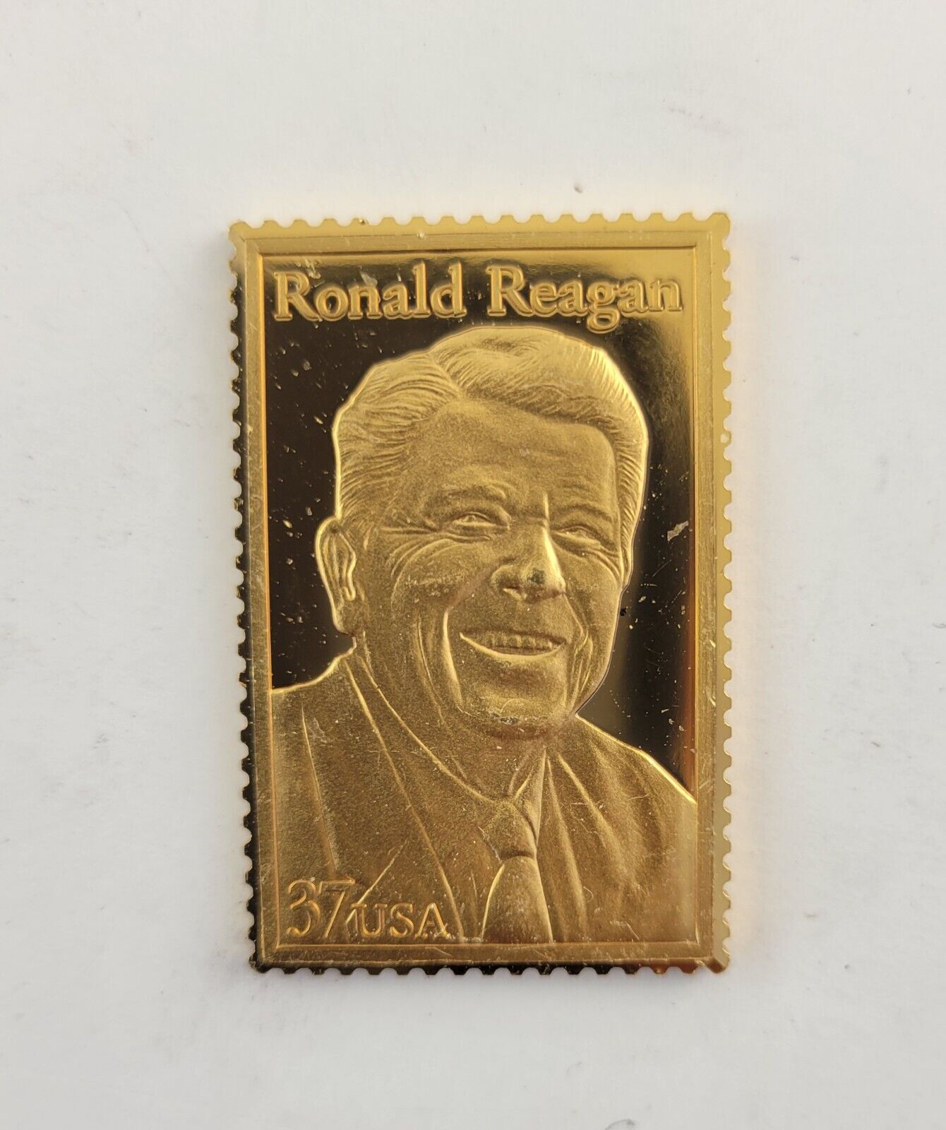 USPS United We Stand .999 Fine Silver Gold Plated Stamp Ronald Reagan .7oz.