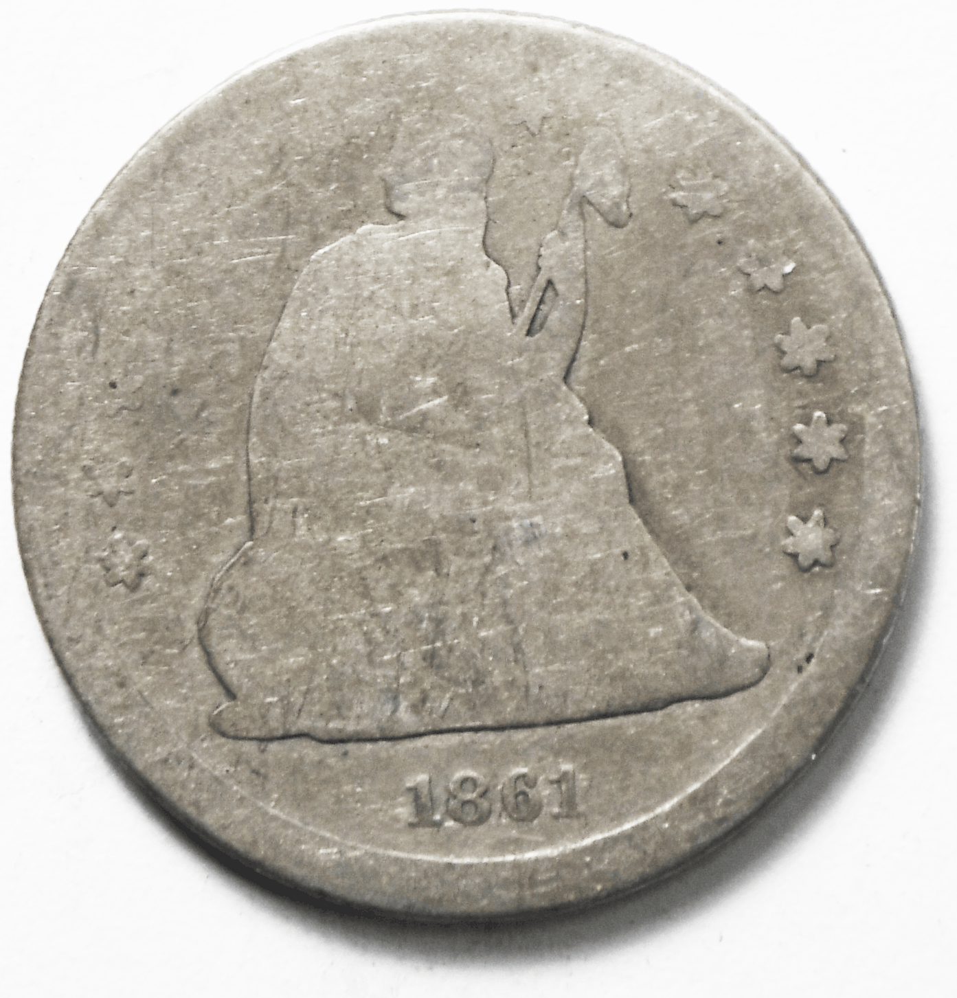 1861 25c Seated Liberty Silver Quarter Dollar Twenty Five Cents Philadelphia