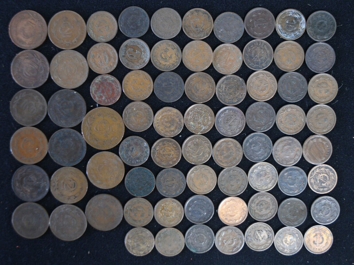 74pc Mexico 1904-1949 One 2 Two Dos & 5 Centavo Bronze Coins Lot