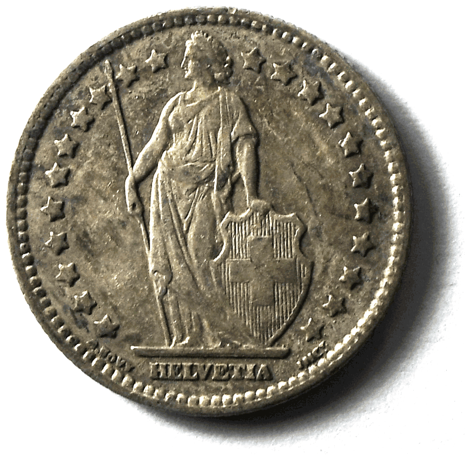 1911 B Switzerland One Franc Silver Coin KM# 24