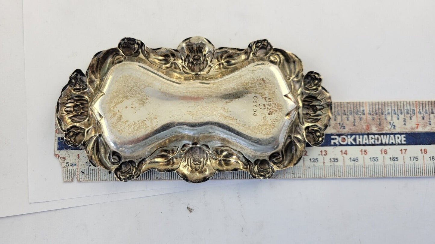 International Sterling Silver 5 1/4"  Repousse Floral Cigarette Ashtray 1.1oz.