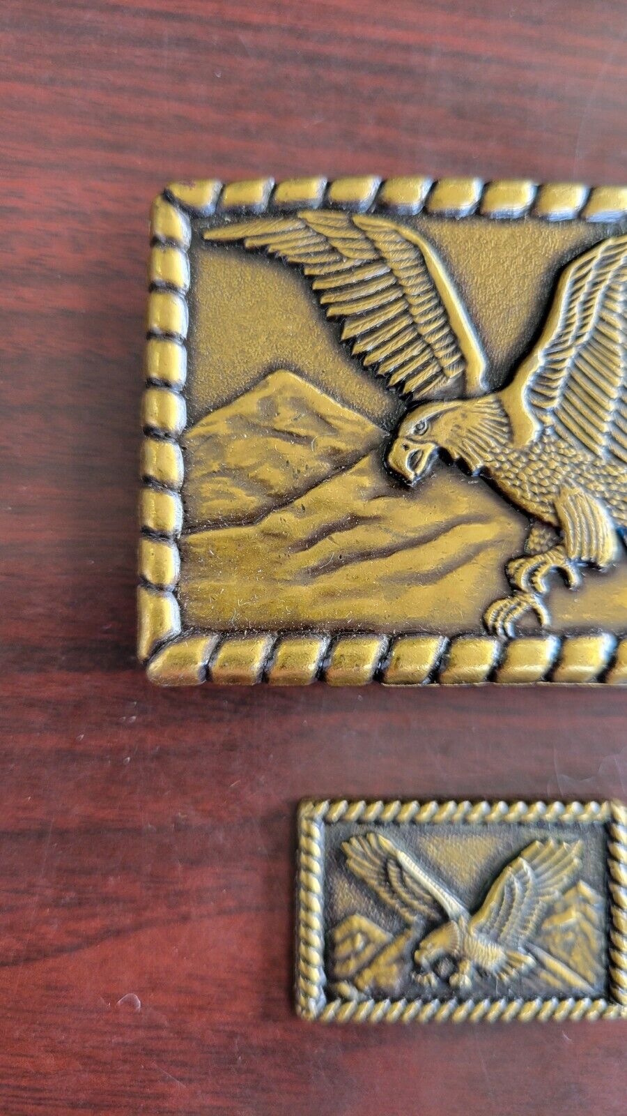 Brass American Eagle Spanned Wings & Mountains Belt Buckle and Key Chain Set