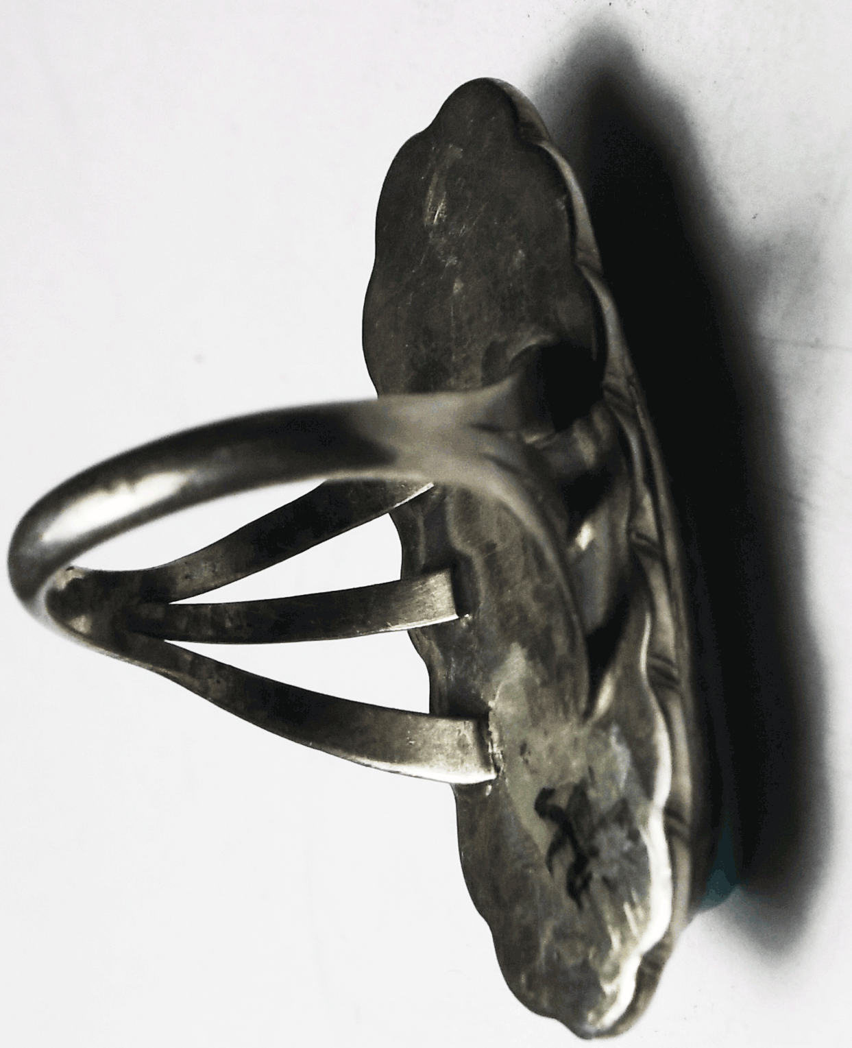 Antique Sterling Turquoise Oval Triple Split Band Ring 35mm Size 7 Rays Halo