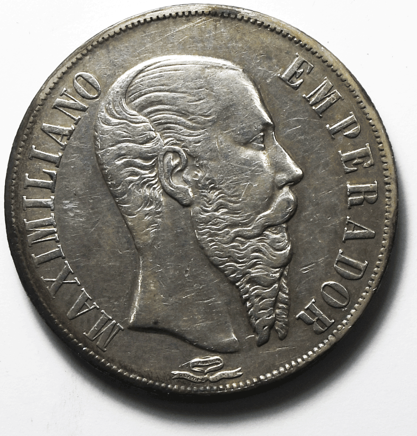1866 Mo Mexico Empire Of Maximilian Peso KM# 388.1 Silver Coin Cleaned