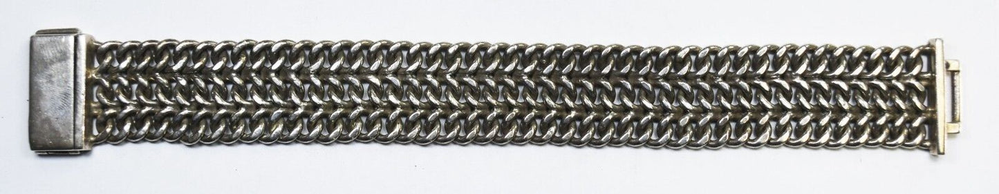 Sterling Silver Mexico Triple Curb 22mm Chain Bracelet 8"
