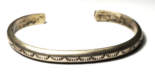 Vintage Rounded Bar Cuff Bracelet Rays 7mm 7.25" Wrist  28.6g