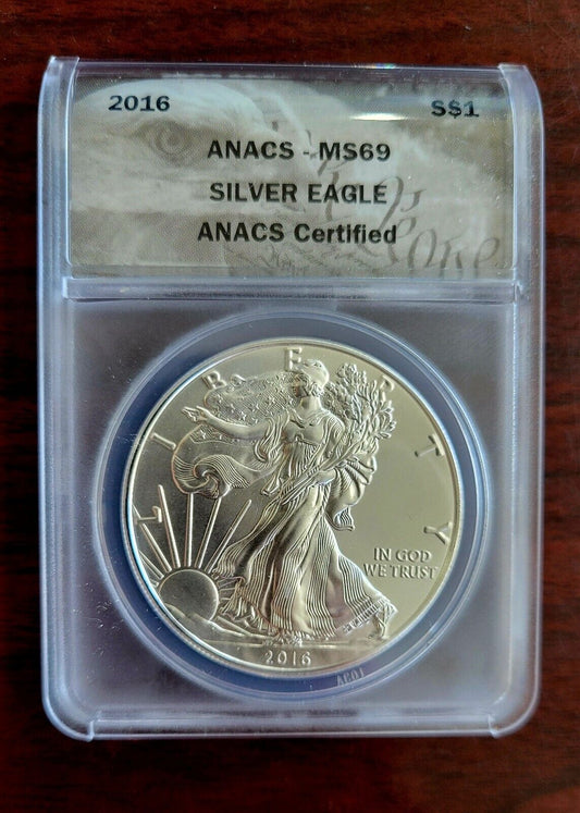2016 $1 American Silver Eagle ANACS MS69 Silver Dollar .999 Fine Silver 1oz.