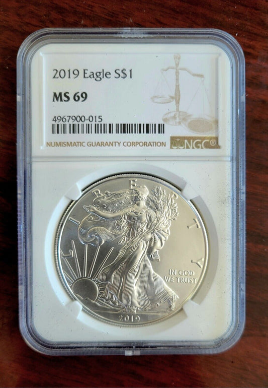 2019 $1 Silver Eagle MS69 Dollar .999 Fine Silver 1oz. Brown Label