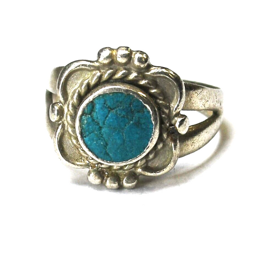 Vintage Sterling Silver Cracked Turquoise Ring 13mm Size 5