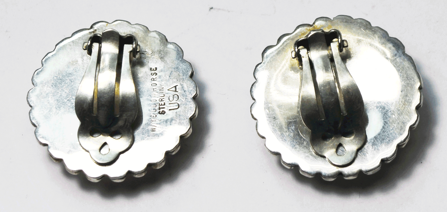Sterling W Yellowhorse Round Domed Dot Halo Clip On Earrings 27mm