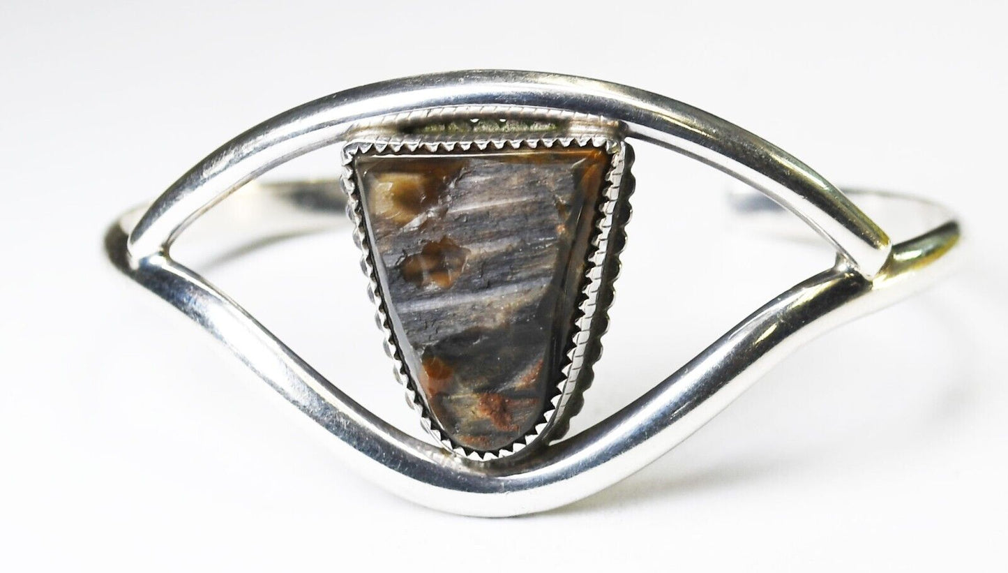 Sterling Silver Jayne Beer Rough Tiger's Eye Cuff Bracelet 29mm 6.5" Wrist