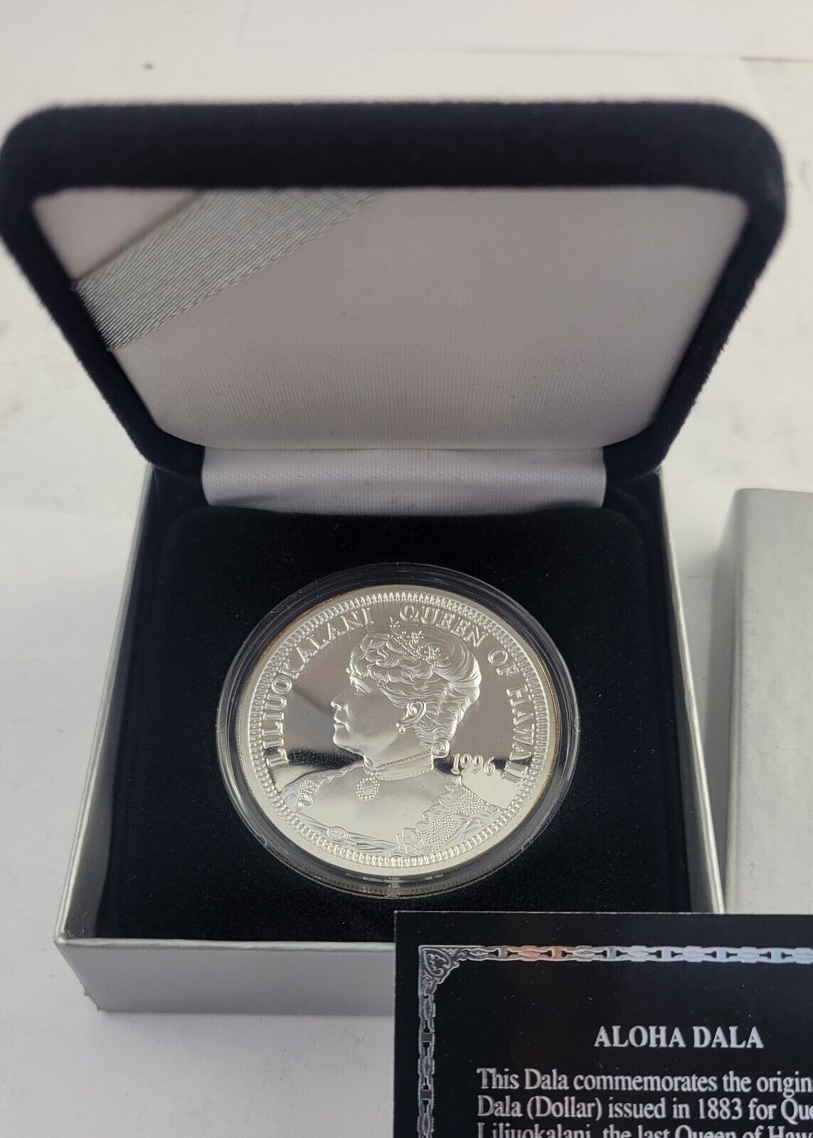 1996 Aloha Dala Queen Liliuokalani RHM Mint 1oz. Fine Silver .999 Boxed w/COA
