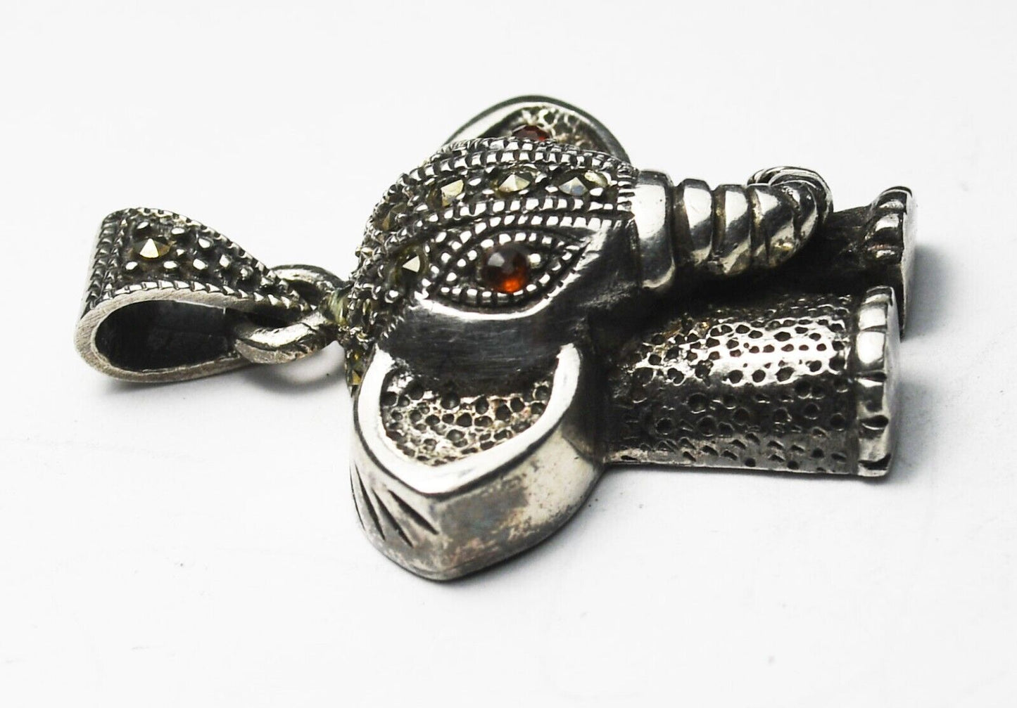 Sterling Silver Elephant Marcasite Ruby Eyes Pendant 31mm x 24mm