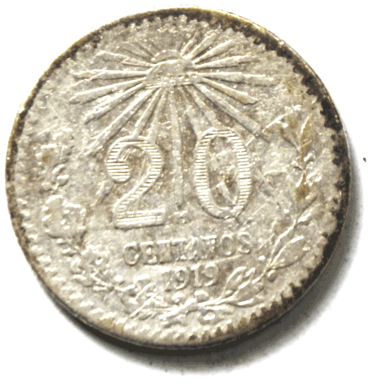 1919 Mexico Estados Unidos Mexicanos 20 Centavo Silver Coin KM# 436