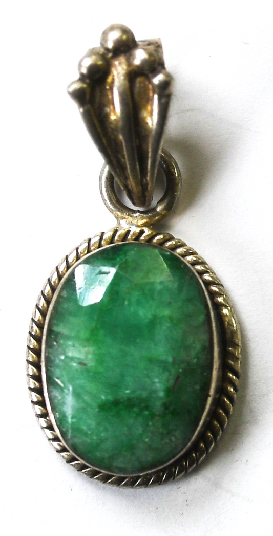 Sterling Silver Oval Green Aventurine Pendant 38mm x 16mm