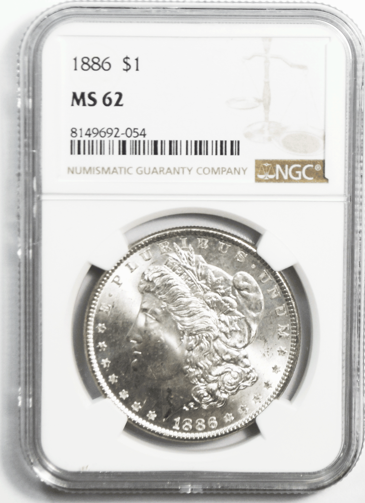 1886 $1 Morgan Silver Dollar MS62 NGC Uncirculated Philadelphia