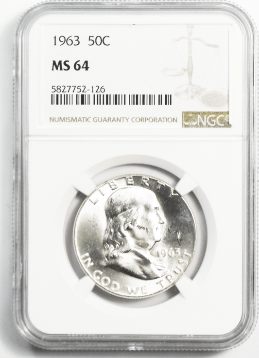 1963 50c Franklin Silver Half Dollar Fifty Cents NGC MS64 Philadelphia