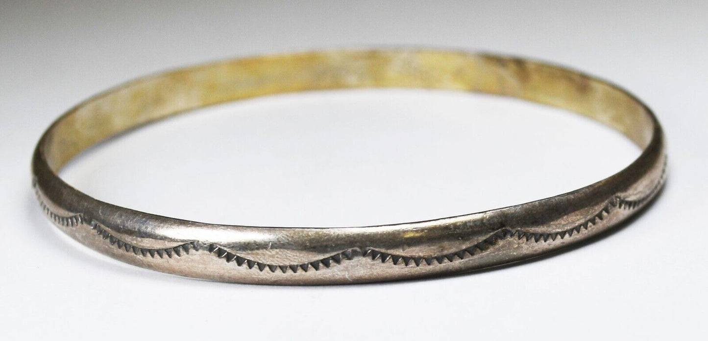 Sterling Silver Vintage Rays Medium Bangle Bracelet 6mm