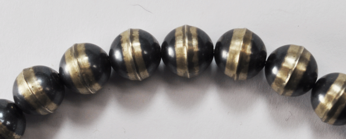 Sterling Two Tone Black & Silver Handmade Bead Necklacce Graduated 9-12mm 16"