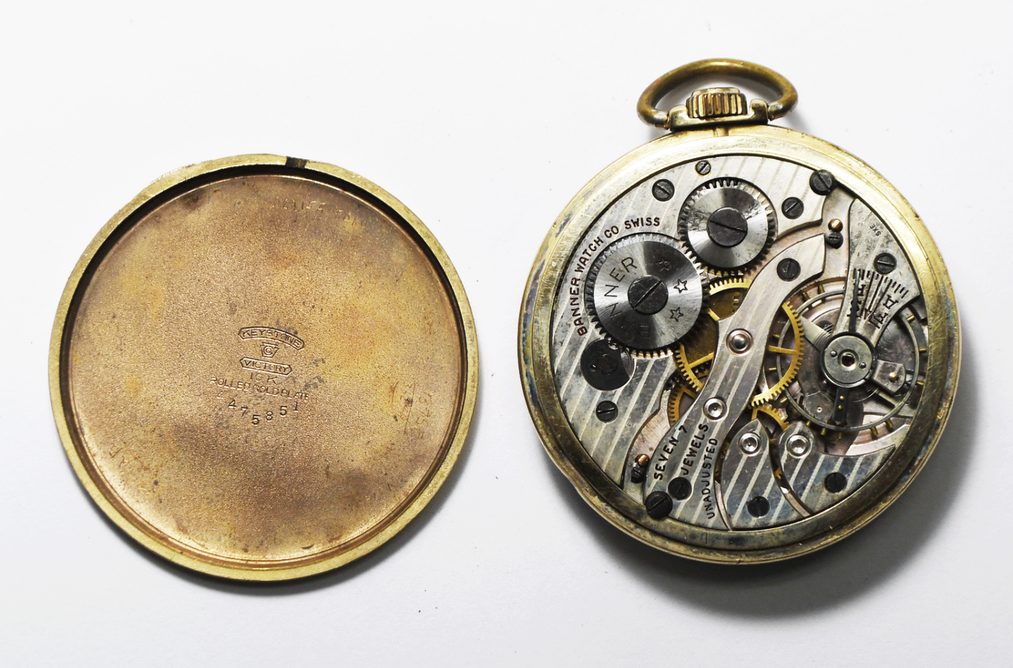 Vintage Banner Swiss Pocket Watch 43mm 7J RGP OF Case