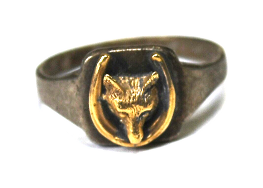 Sterling Gold Fox Head Viking Cub Scouts Horseshoe Wolf Ring 9mm Size 6.25