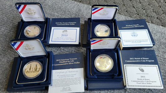 US Mint 2009, 10, 11 Commemorative Silver Lincoln,  Scouts,  Medal Honor, Vets