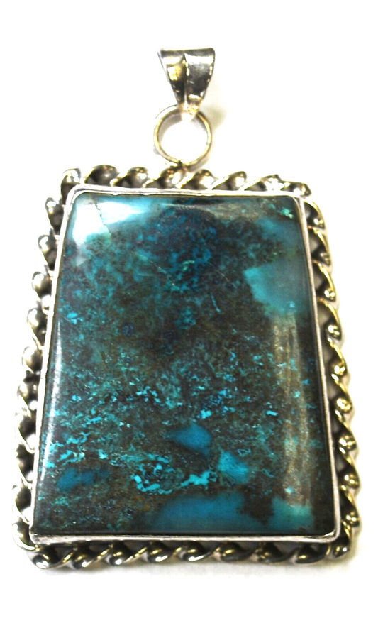 Sterling Silver Chrysocolla Pendant 60mm x 40mm