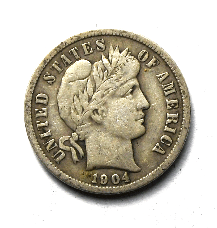1904 10c Barber Silver Ten Cents Dime US Philadelphia