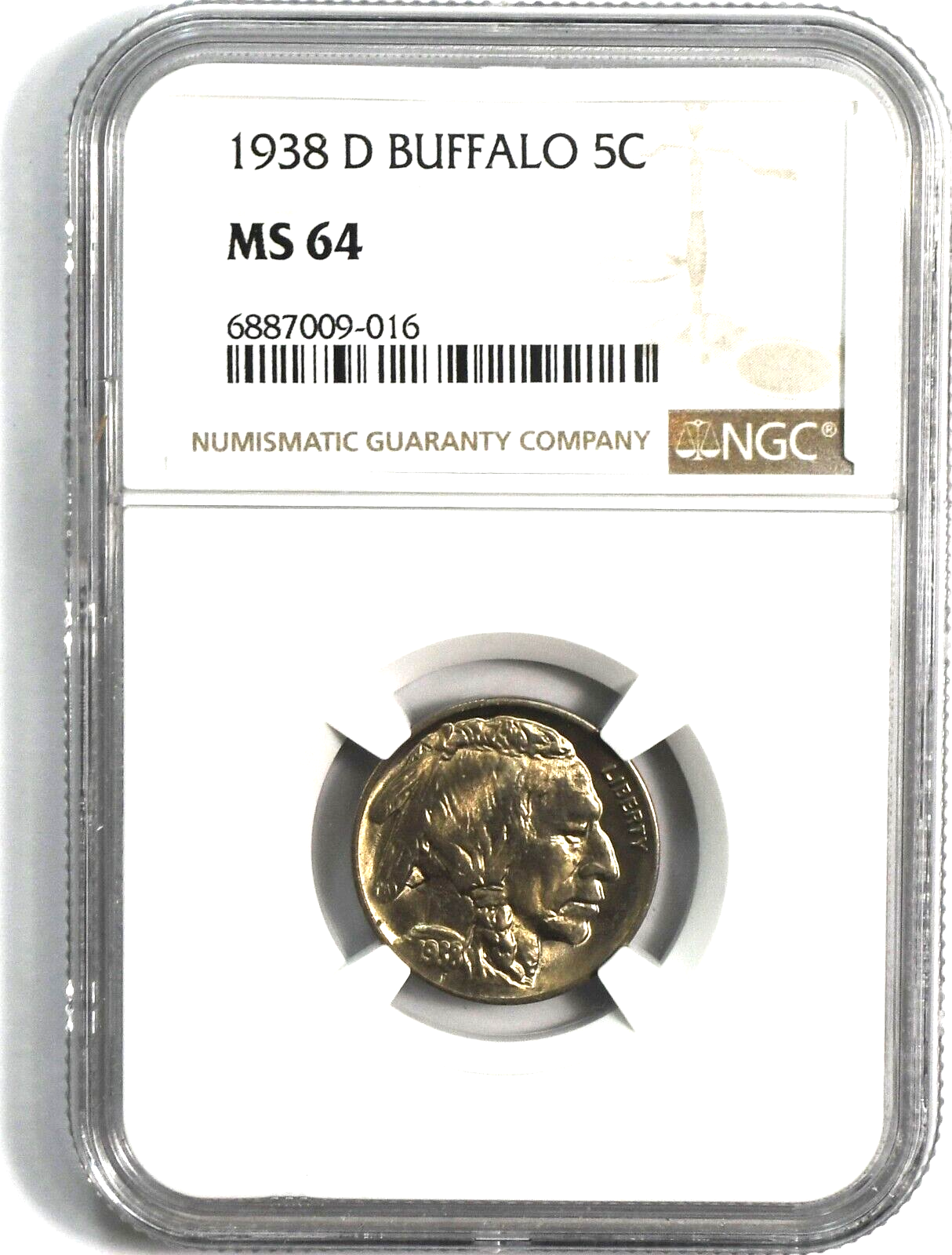 1938 D 5c Buffalo Nickel Rare Five Cents Denver NGC MS64