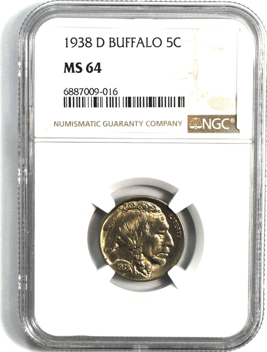 1938 D 5c Buffalo Nickel Rare Five Cents Denver NGC MS64