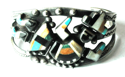 Sterling Silver Knifewing Inlay Rainbow Split Cuff Bracelet 36mm 7" Wrist