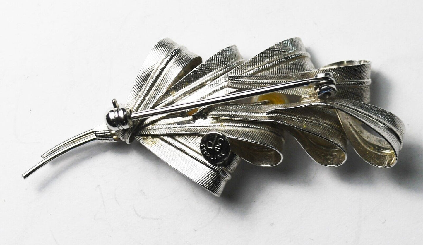 Sterling Silver DCE Curtis Pearl Lace Ribbon Brooch Pin 54mm x 23mm