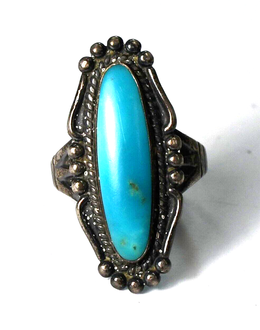 Sterling Silver Antique Turquoise Ring 27mm Size 7.5