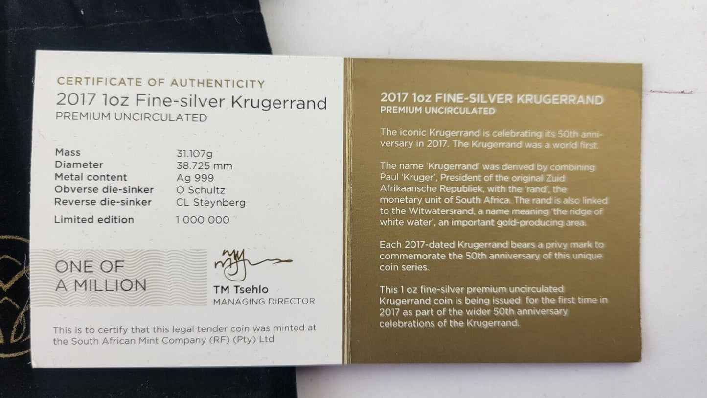 2017 South African 50th Anniversary SP 69 NGC 1oz. .999 Fine Silver w/Bag & COA