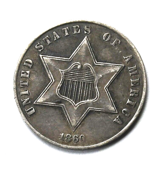 1860 3c Three Cent Silver Trime US Coin Philadelphia