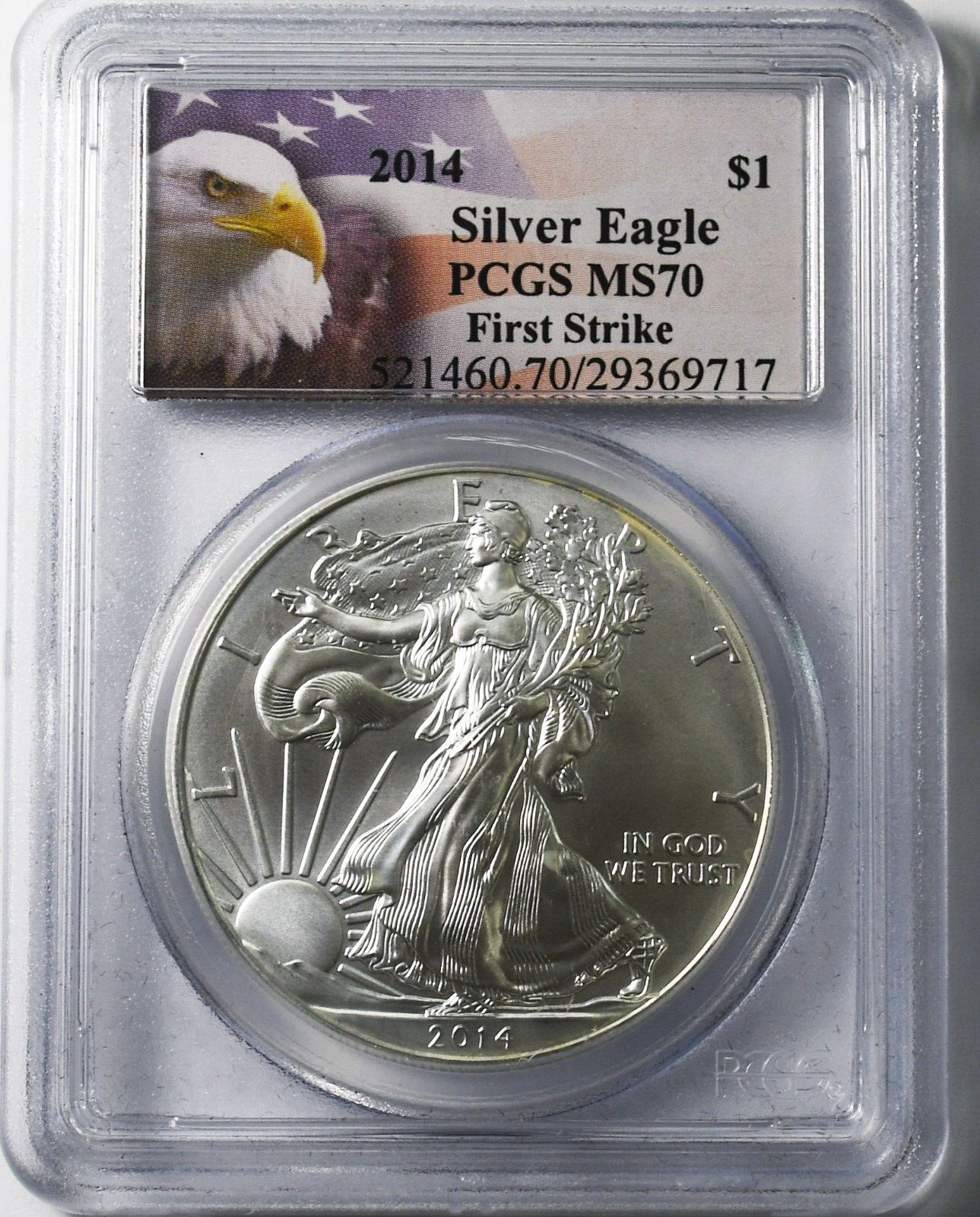 2014 $1 American Silver Eagle PCGS MS70 First Strike Eagle Flag Holder