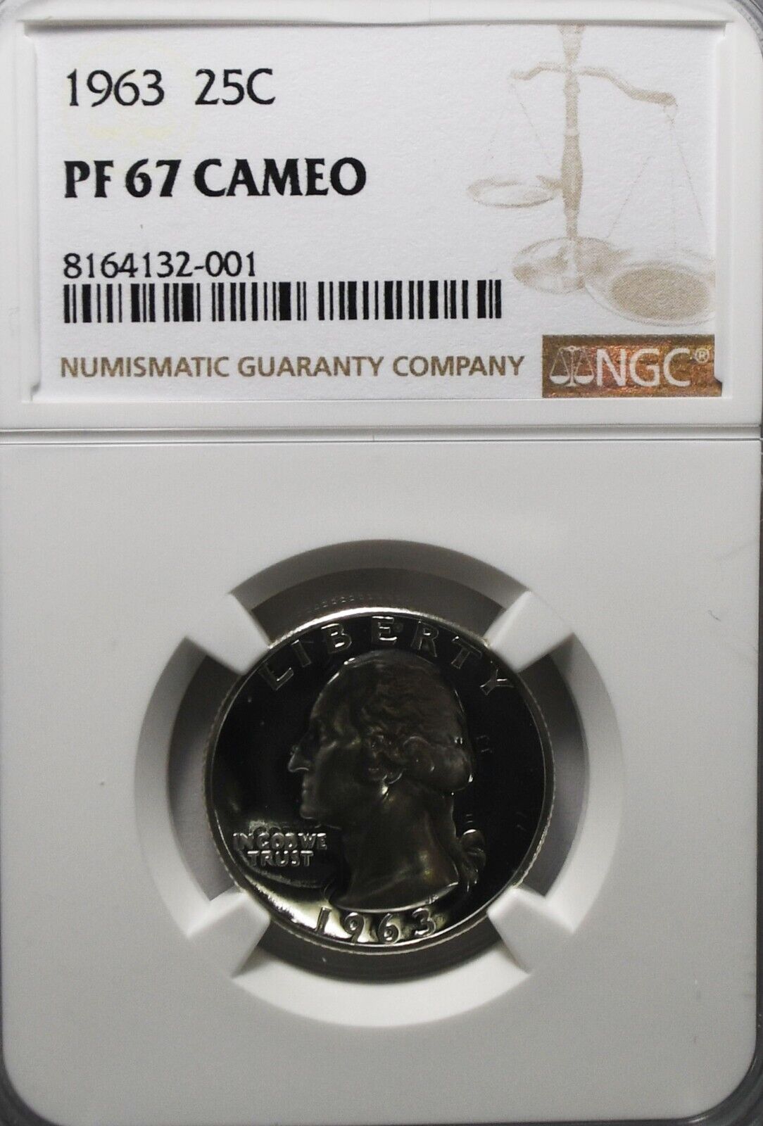 1963 25c Washington Proof Silver Quarter Dollar NGC PF67 Cameo