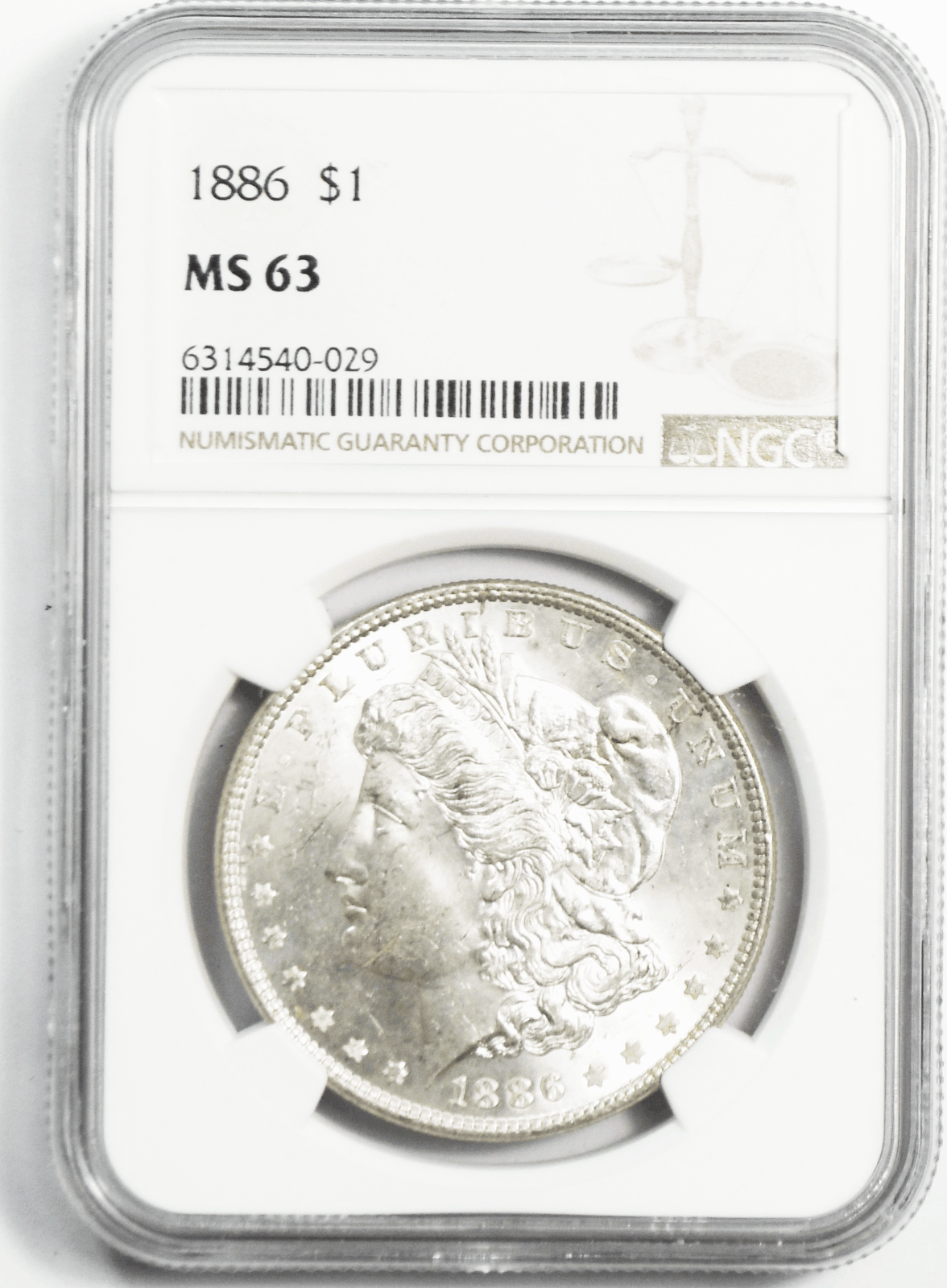 1886 $1 Morgan Silver Dollar MS63 NGC Uncirculated Philadelphia