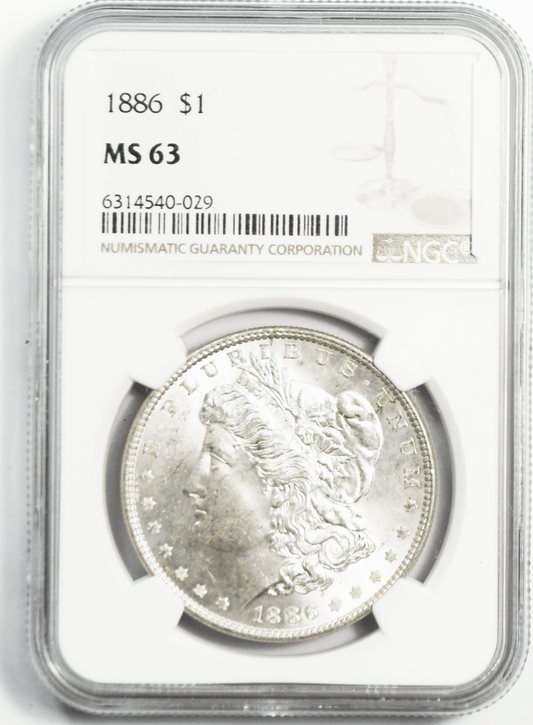 1886 $1 Morgan Silver Dollar MS63 NGC Uncirculated Philadelphia