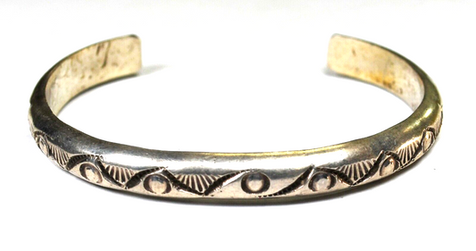 Sterling Silver Signed B Sun Rays Cuff Bracelet 6mm  6.5" Wrist