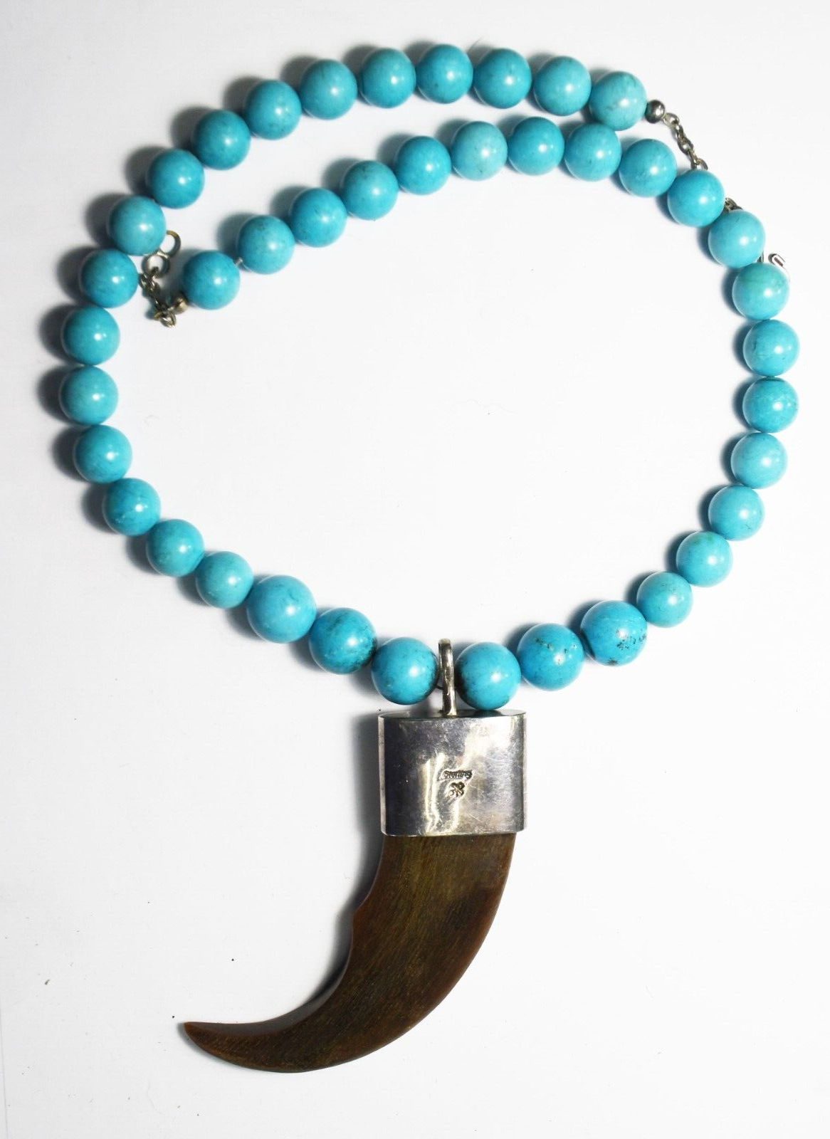 Howlite Silver Plated 7-9mm Round Bead Necklace Sterling Wood Claw Shamrock Mark