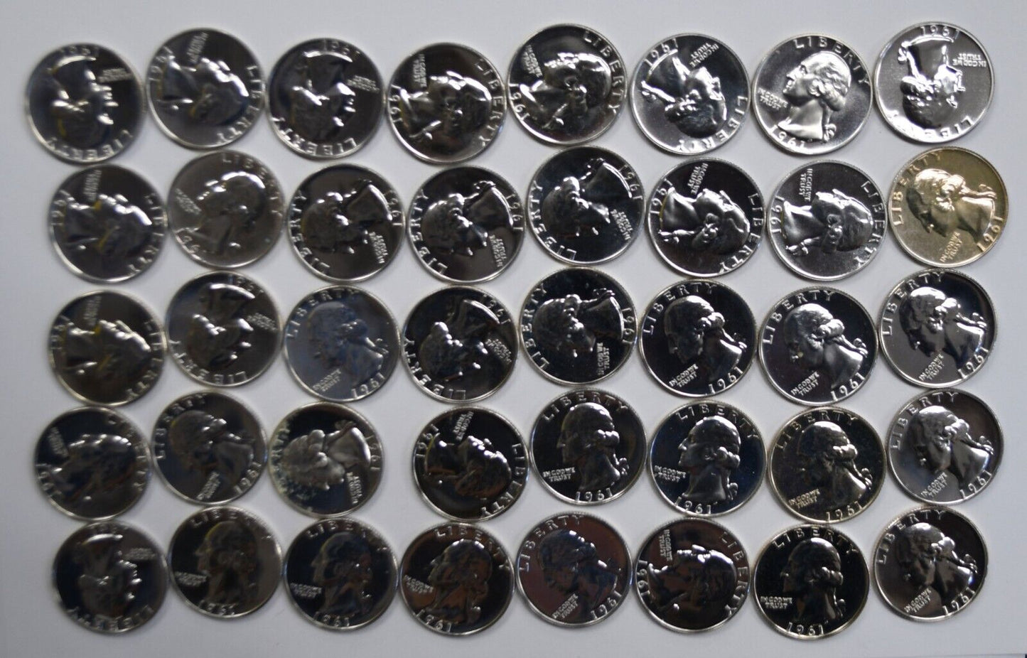 40pc Roll of 1961 25c Washington Silver Quarter Dollar Proof Coins