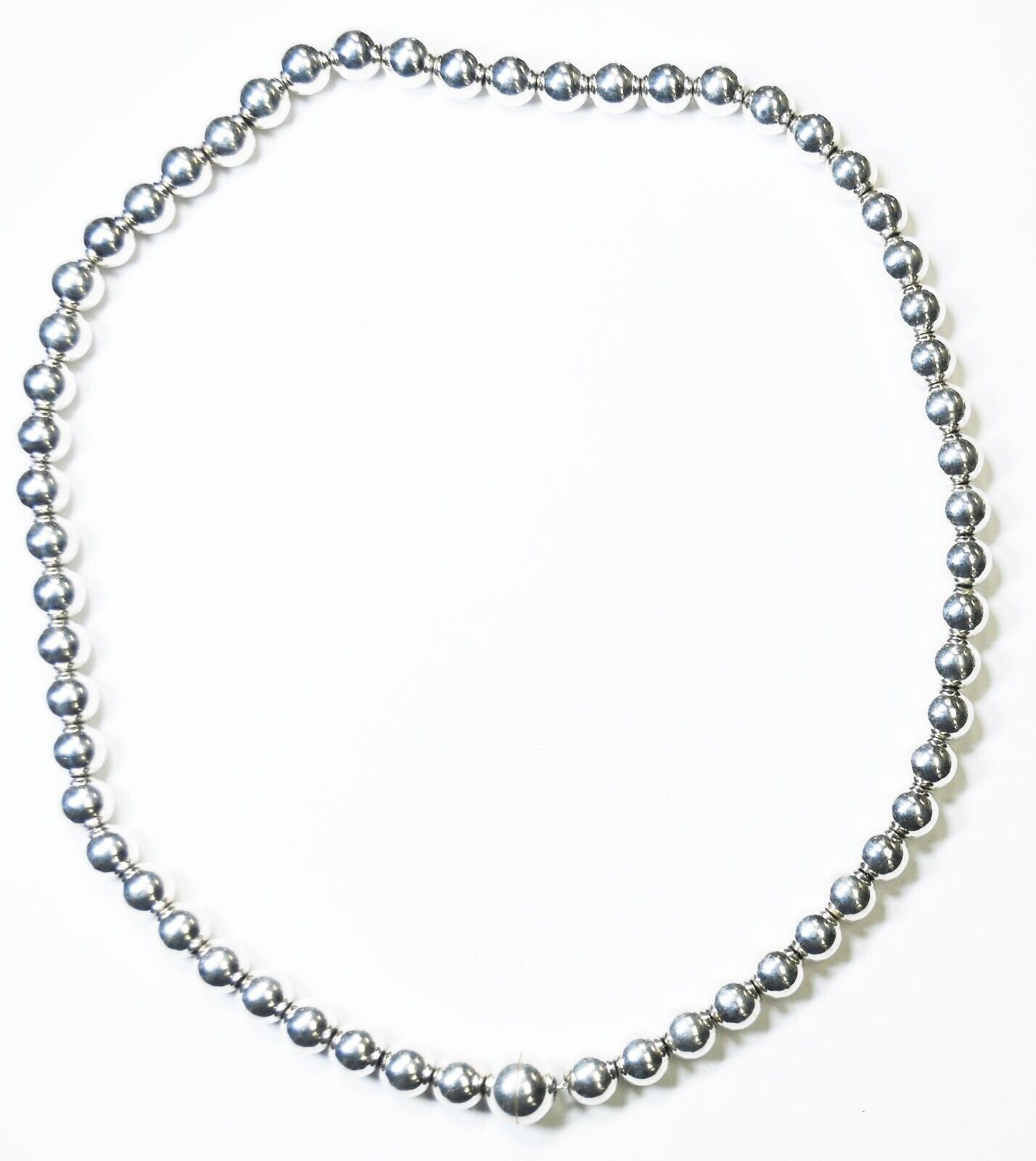 950 Silver Round Beaded 8mm Necklace 18" 10mm Magnetic Hidden Clasp