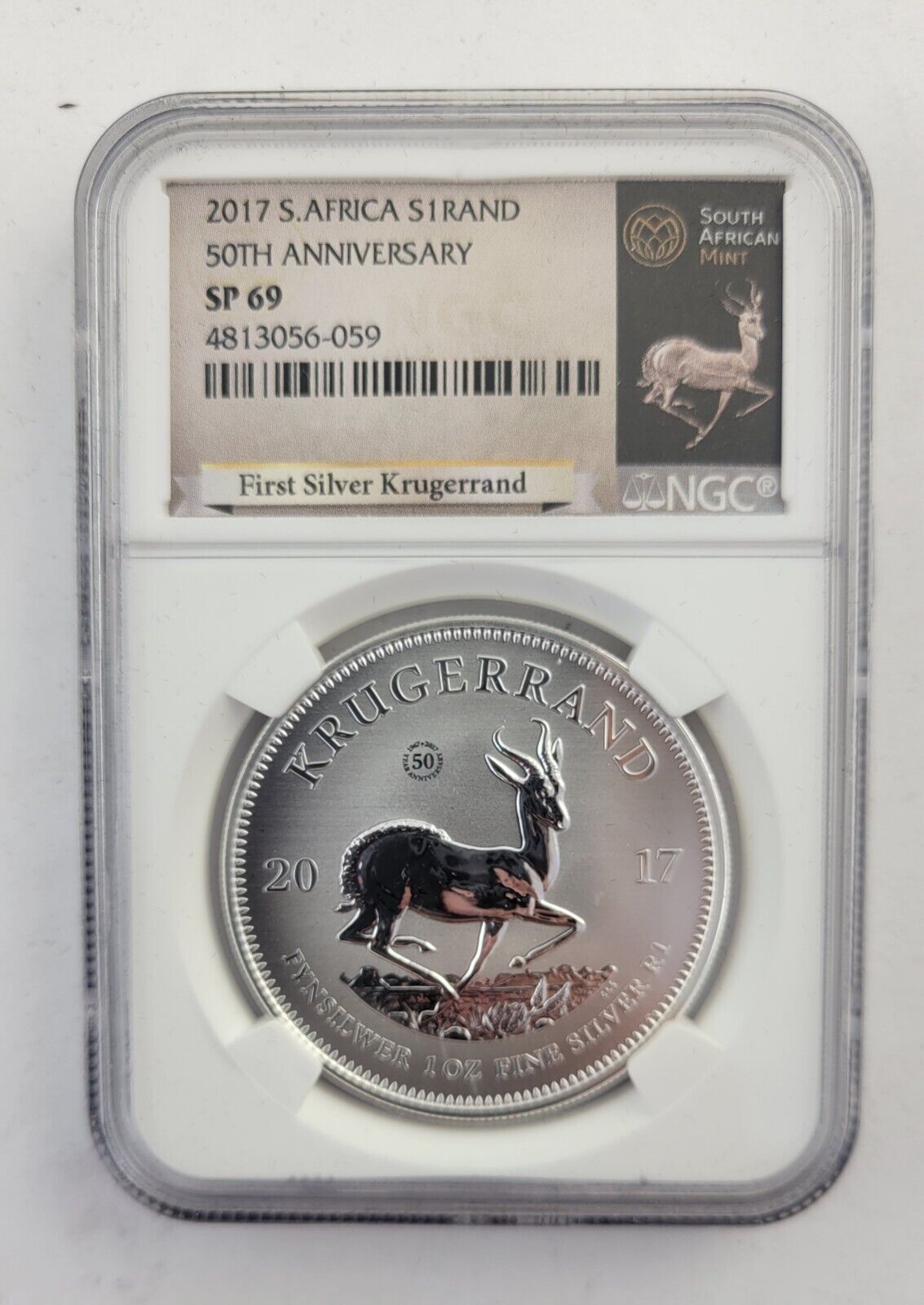 2017 South African 50th Anniversary SP 69 NGC 1oz. .999 Fine Silver w/Bag & COA