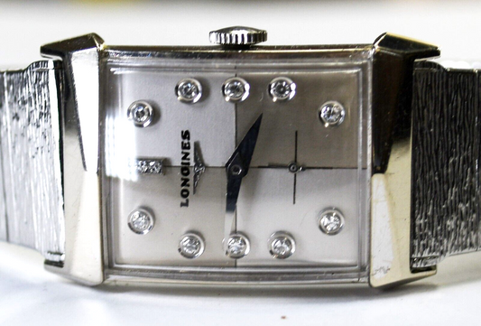 Vintage Longines 14k White Gold 2041 Manual Wind 9LT 13 Diamond 23mm Hooded