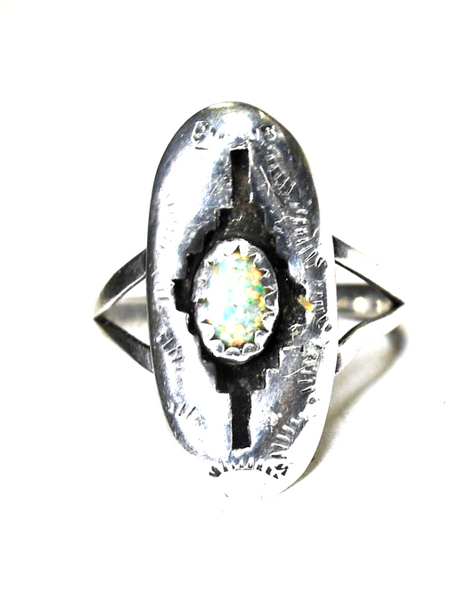 Sterling Silver Signed P Opal Shadow Box Oval Ring 24mm Size 6.5