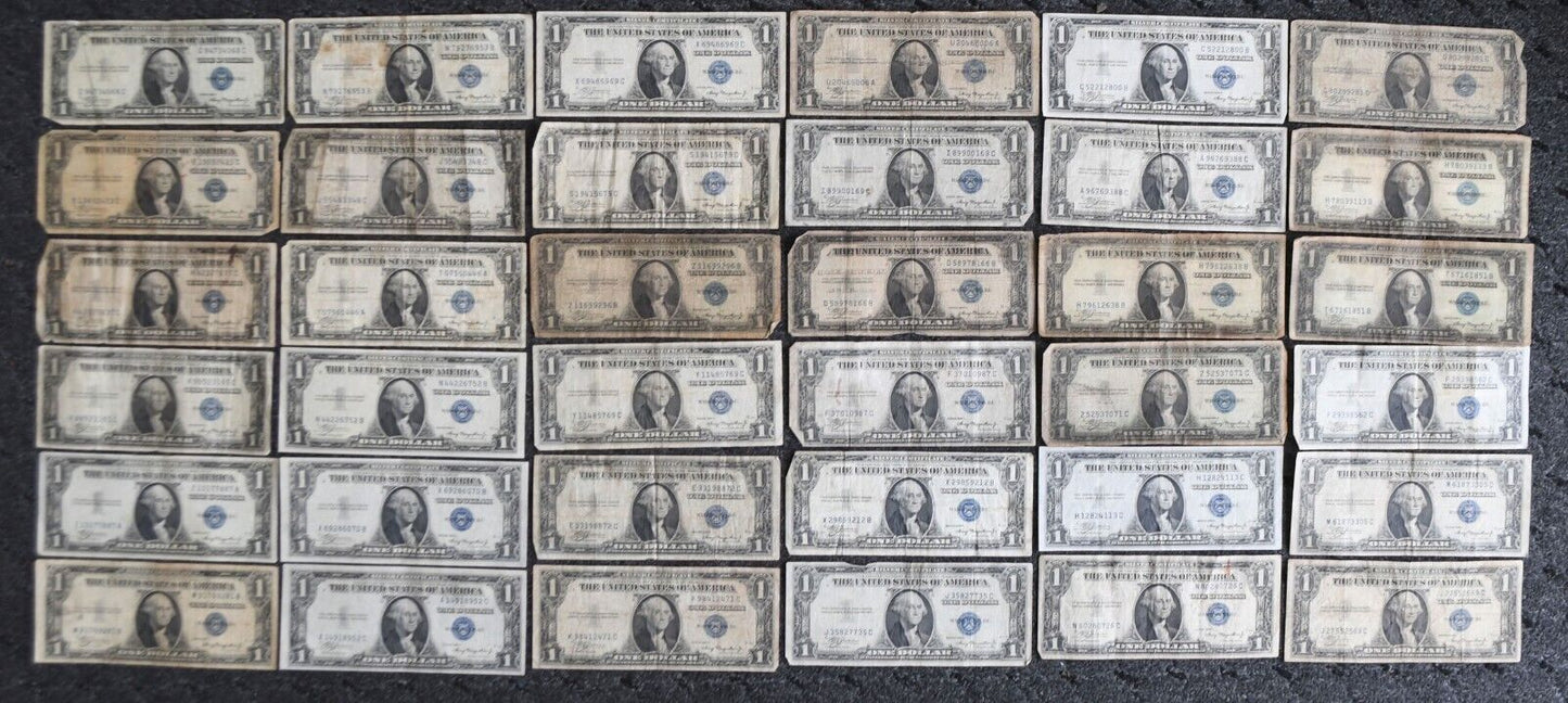 36-  1935 A $1 One Dollar Silver Certificate Blue Seal Notes Lot 1935A