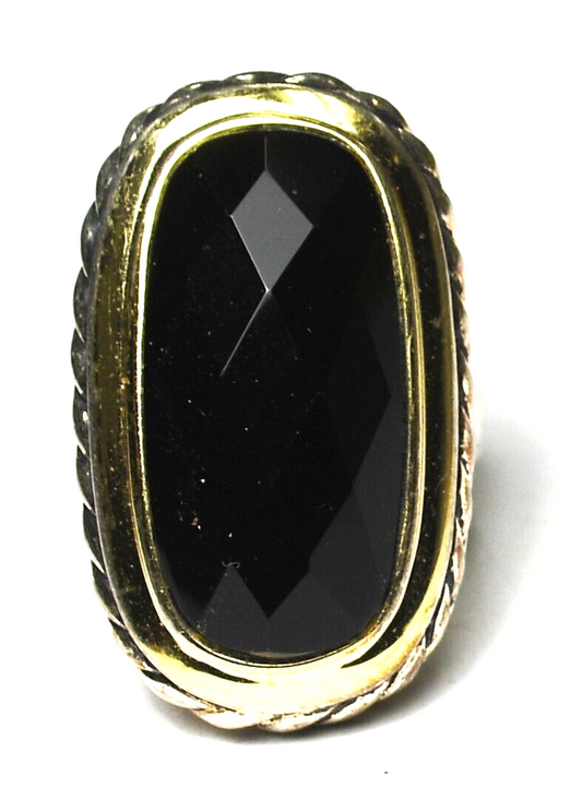 Sterling Silver Two Tone Faceted Onyx Ring 31mm Band Size 7