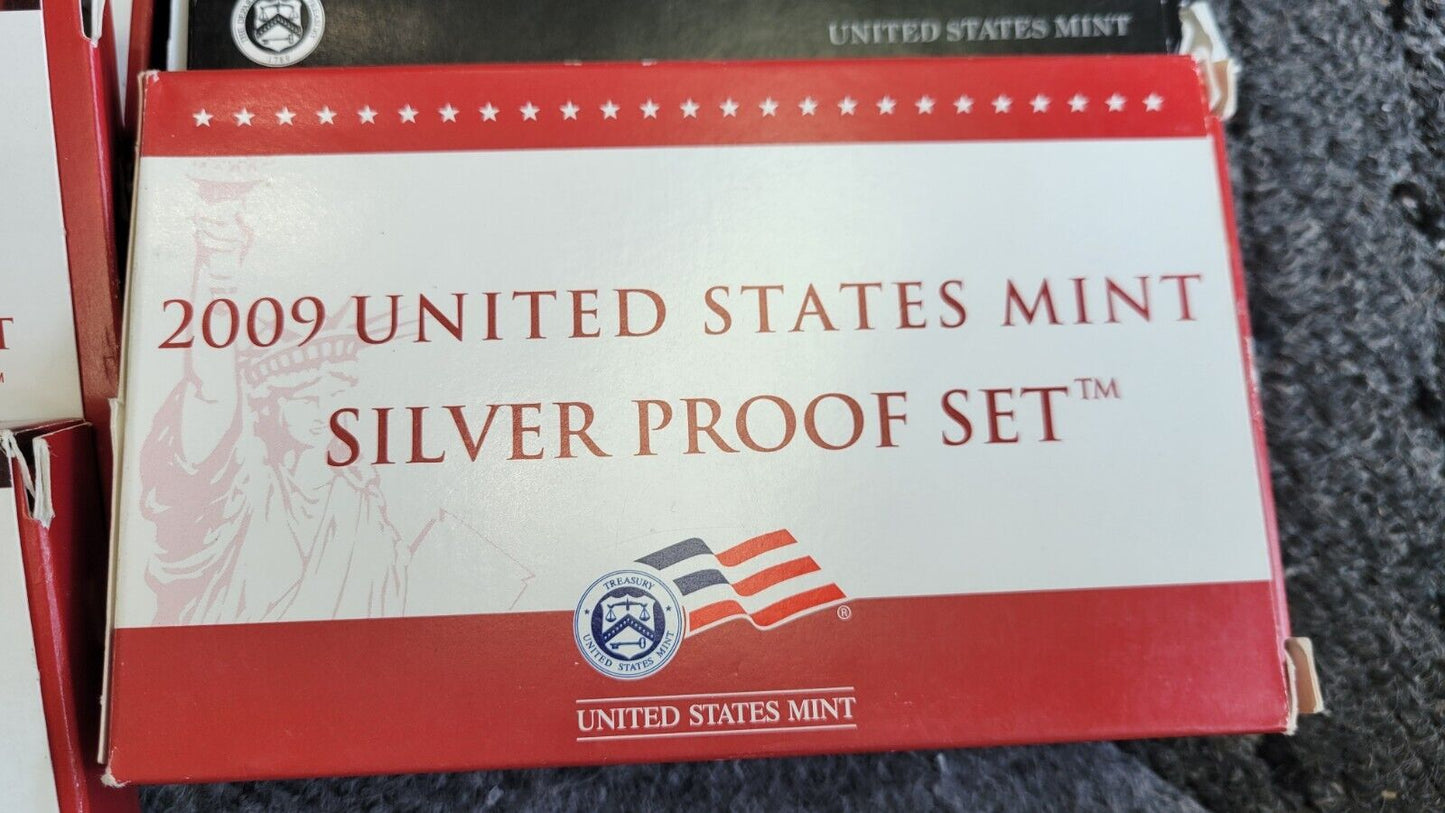 9 Set Lot Of US Mint Silver Proof Sets 1999, 2009, 2016, 2017, 2019, 2012, 2014